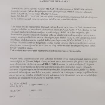 Doğa Sigorta 42AAY111 Plakalı Aracın 14 Temmuz 2024 Tarihli Kazası Ve Sonrası