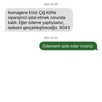 Yemeksepeti Sipariş İptali Sonrasında Ücret İadesi Yapılmadı