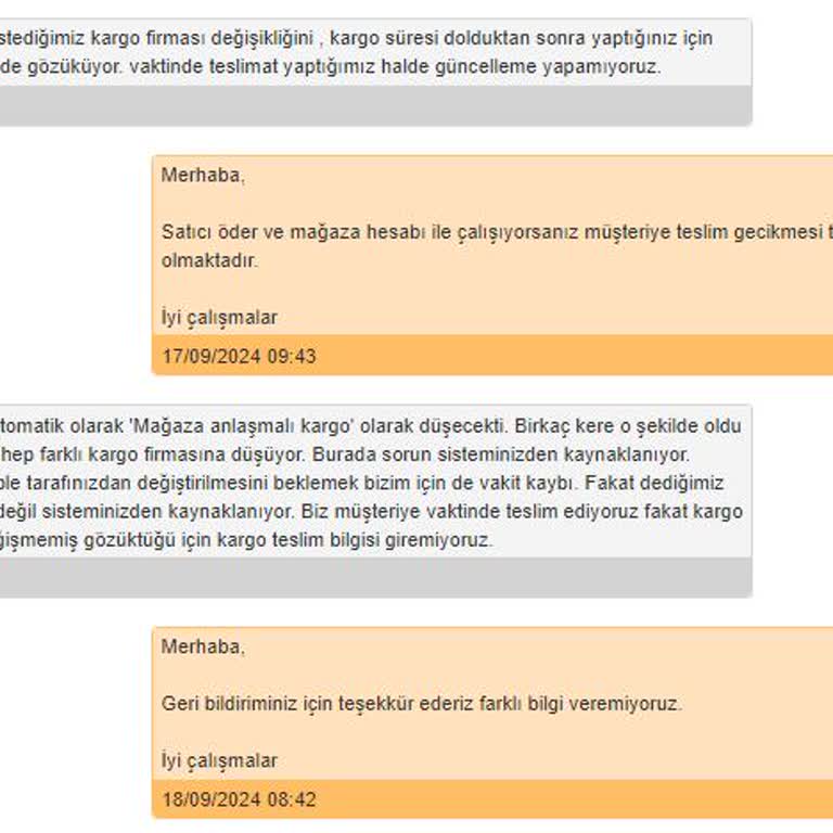 Hepsiburada Kargo Firması Güncellemeyerek Firmamıza Ceza Yansıtıyor