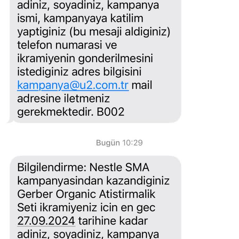 U2 Tanıtım ve Promosyon Nestle Sma Kampanyasında Kazanılan Ödüller Gönderilmiyor