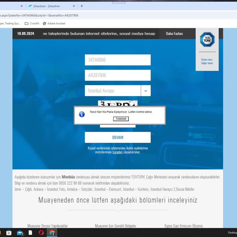 TÜVTÜRK Plaka Ve Tescil No Uyuşmuyor Hatası
