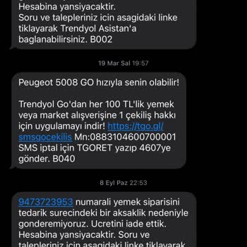 Trendyol Yemek Trendyol GO İadem Yatırılmadı.