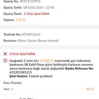Trendyol Yemek Trendyol GO İadem Yatırılmadı.