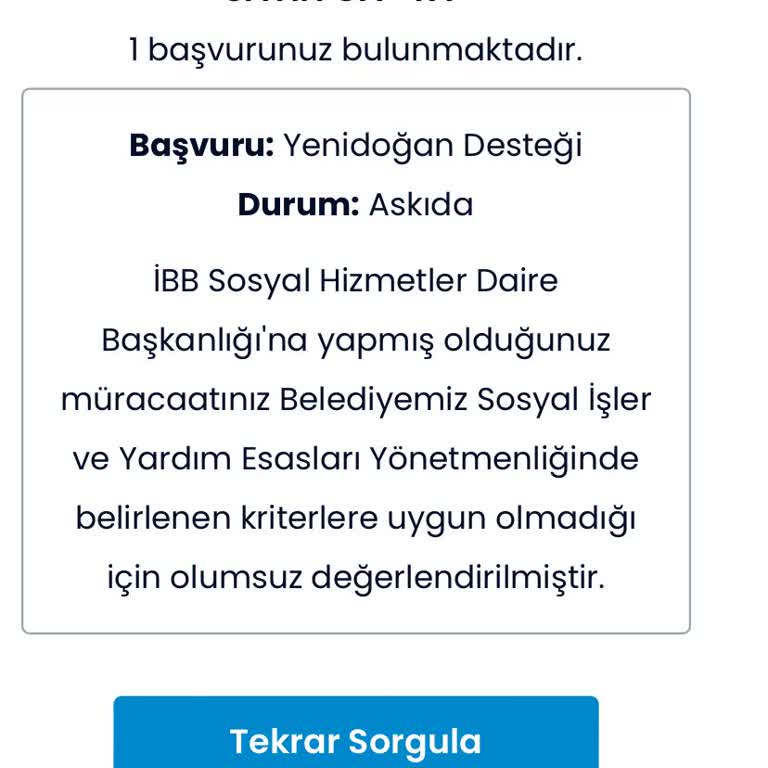 İstanbul Büyükşehir Belediyesi Başvurumun Sonucu Bir Saat Sonra Olumsuz Ve Askıda Olması