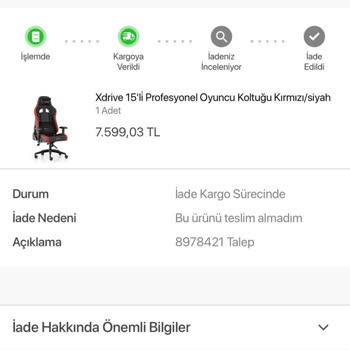 Koçtaş Oyuncu Koltuğu İade Sorunu