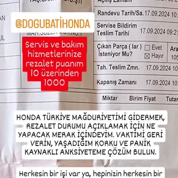 Honda Doğu Batı Honda Yetkili Servisinin Büyük İhmali Ve Ölümden Dönmem