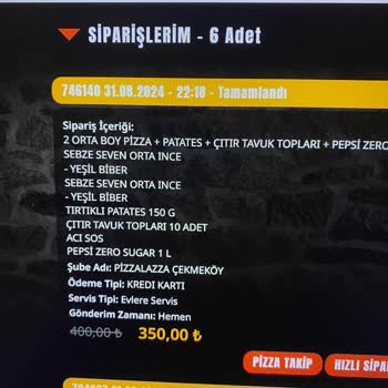 PizzaLazza Çekmeköy, Eksik Sipariş Ve Hatalı Ödeme