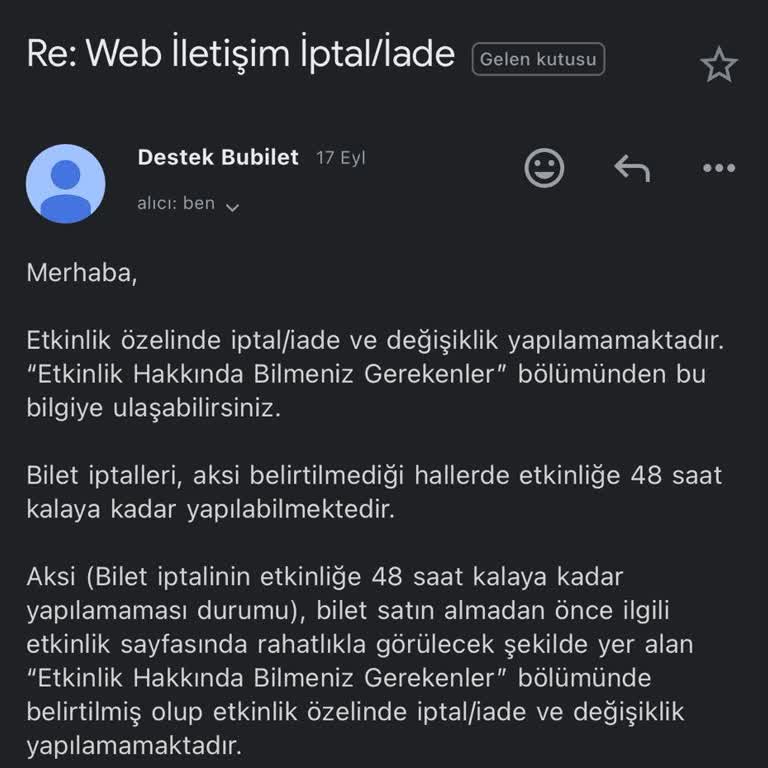 Bubilet.com Bilet İptal/iadesi Yapılamıyor