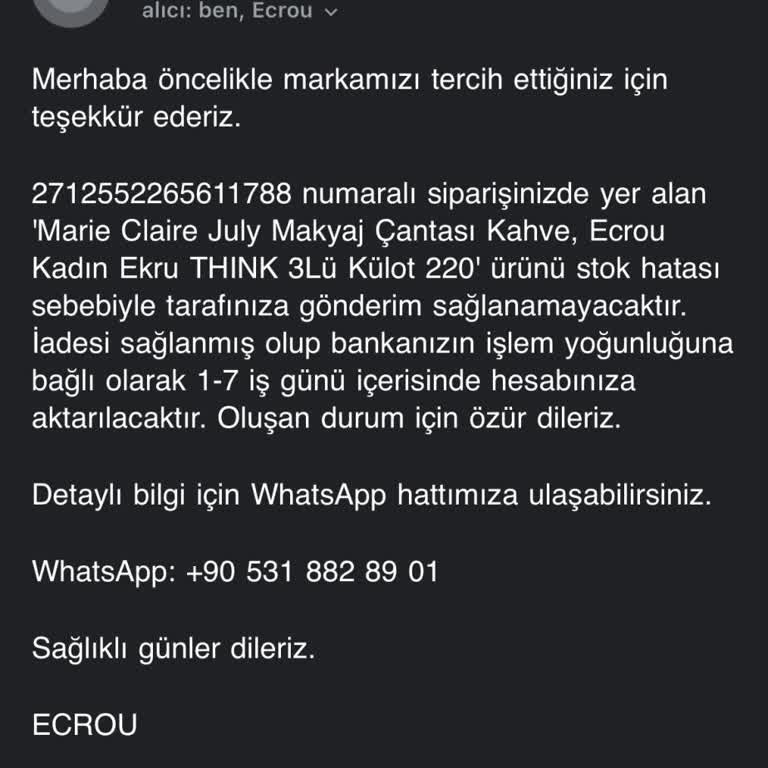 Ecrou Online Alışverişte Ürünü Stok Hatası Deyip Göndermediler