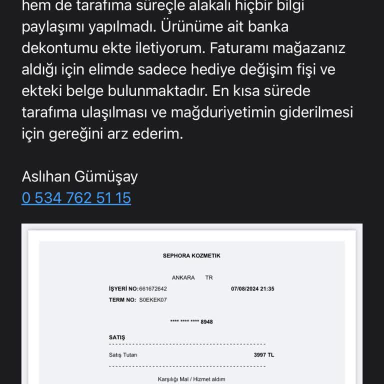 Sephora Kusurlu Parfüm İadesinde 2. Ayım