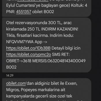 Obilet Bilgilendirme Mesajı Atmadı