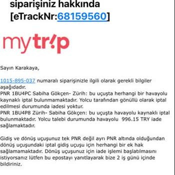 Mytrip İptal Edilen Uçuş Ve Eksik İade Ücreti Mağduriyeti