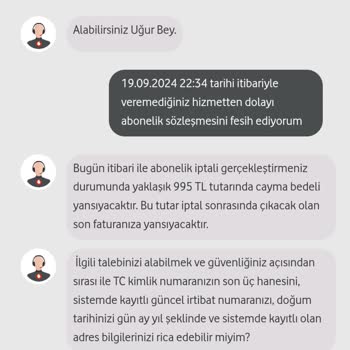 Vodafone Net Hizmet Vermiyor, Cayma Bedeli İstiyor