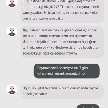 Vodafone Net Hizmet Vermiyor, Cayma Bedeli İstiyor