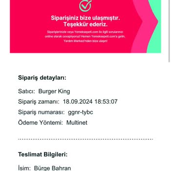 Yemeksepeti Sipariş Sorunu Ve İade Talebi