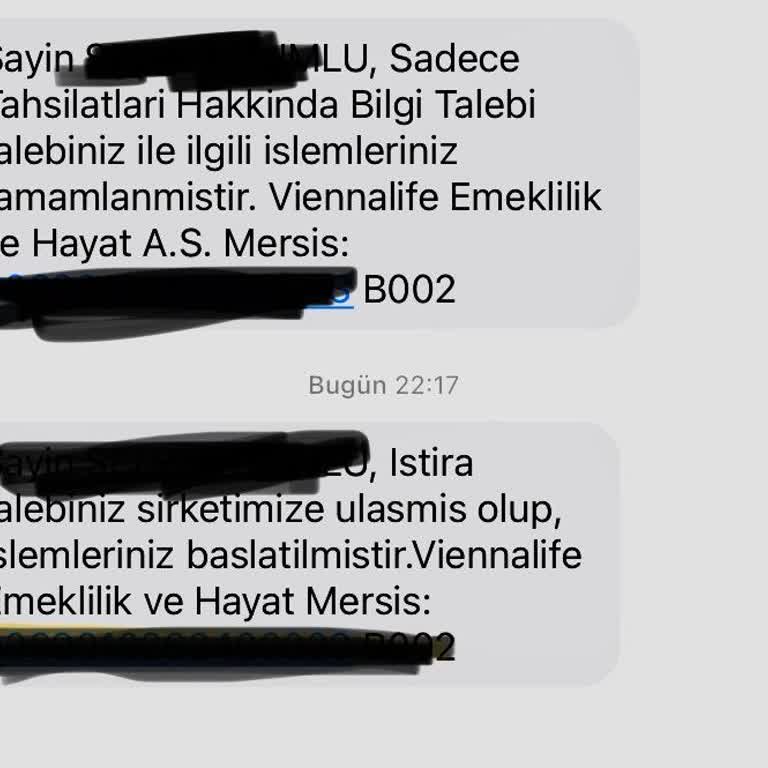 Viennalife Emeklilik ve Hayat Yanlış İşlem Ve Gece Gelen Mesajla Rahatsızlık