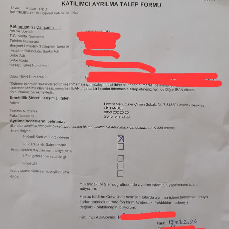 Türkiye Hayat Emeklilik Zorluk Çıkarmayın Ayrılmak İstiyorum