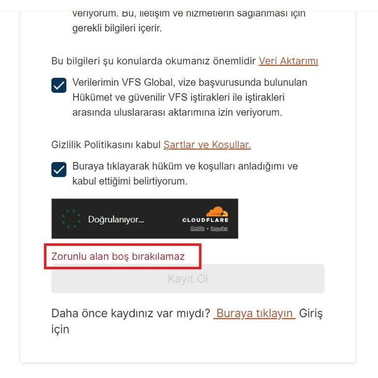 Belçika Vizesi İçin VFS Global’e Kayıt Olma İşlemi Hata Veriyor.