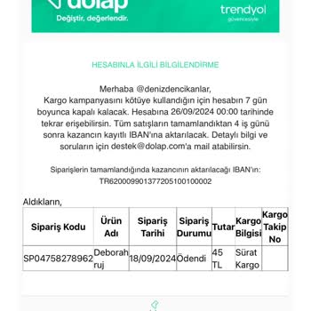 Dolap Kargo Kampanyasının Kötüye Kullanılması Diye Hesap Kapatmak.!