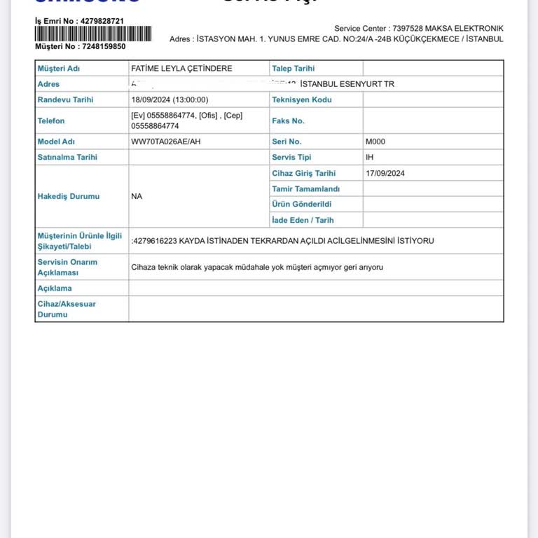 Samsung Çamaşır Makinesi Arıza (10 Gündür Oyalıyorlar)