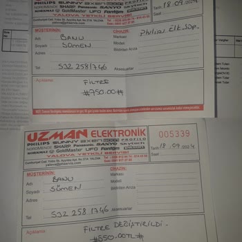 Uzman Elektronik Garanti Kapsamı Altında Olan Ürüne Servis Ücreti