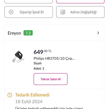 Pazarama Sitesi Sipariş İptali