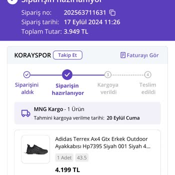 N11 Koray Spor Mağazasından Aldığım Adidas Terre Ayakkabı Gönderilmedi
