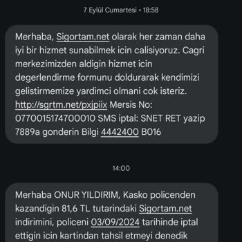 Sigortam.net Kasko İptali Sonrası Para İstiyor.