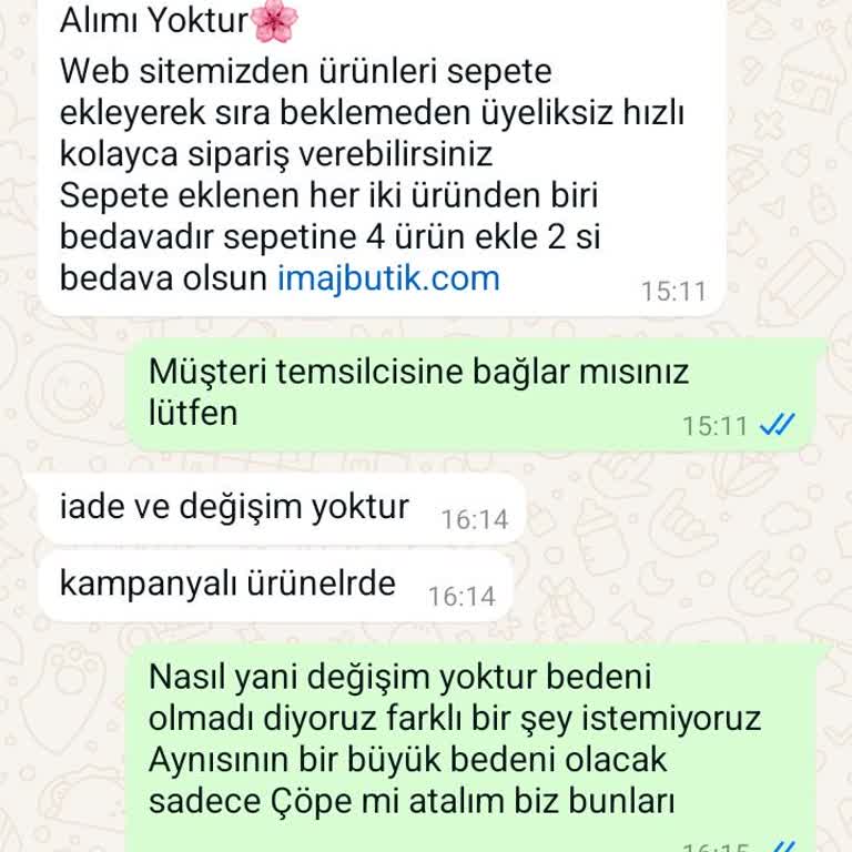 İmaj Butik Ürün Değişim Talebi Reddi