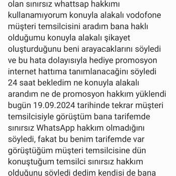 Vodafone REDLİ50 GB Tarifemde Sınırsız WhatsApp Hakkımı Kullanamıyorum