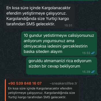 Sneakerslife.tr Kargolama Da Gecikme Ve Müşteriyi Geçiştirme
