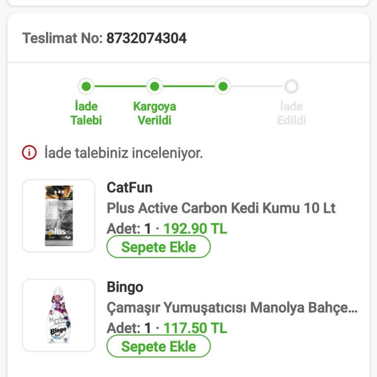 Trendyol GO Hızlı Market İade Yapmıyor