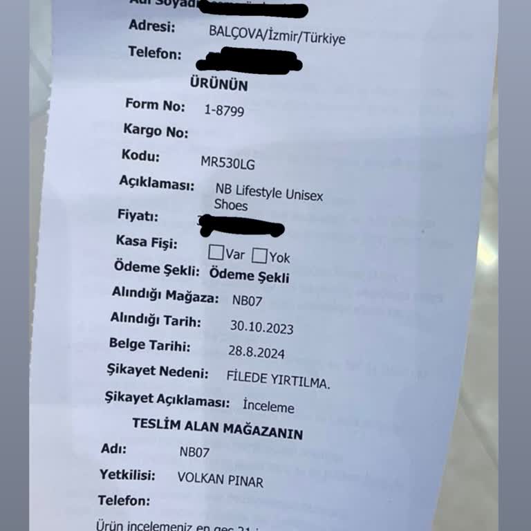 İzmir İstinyePark New Balance Dan Aldığım Ayakkabı Filesi Söküldü.