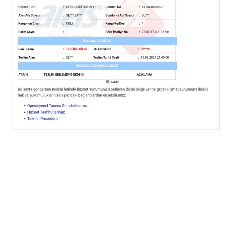 Aras Kargo Teslim Edildi Sorunu