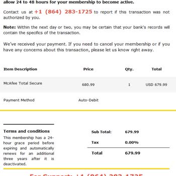Mcafee Üyeliğim Olmadığı Halde Üyeliğimi Yenilediğini Bildiren Mesaj