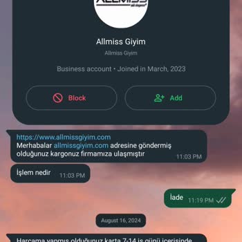 Allmiss Giyim İade Ücreti Ve Ürün Kalitesi Sorunu