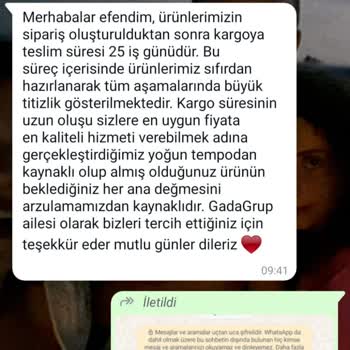 Gada Grup İsimli Firmanın Siparişleri Geciktirmesi Ulaşılamaması
