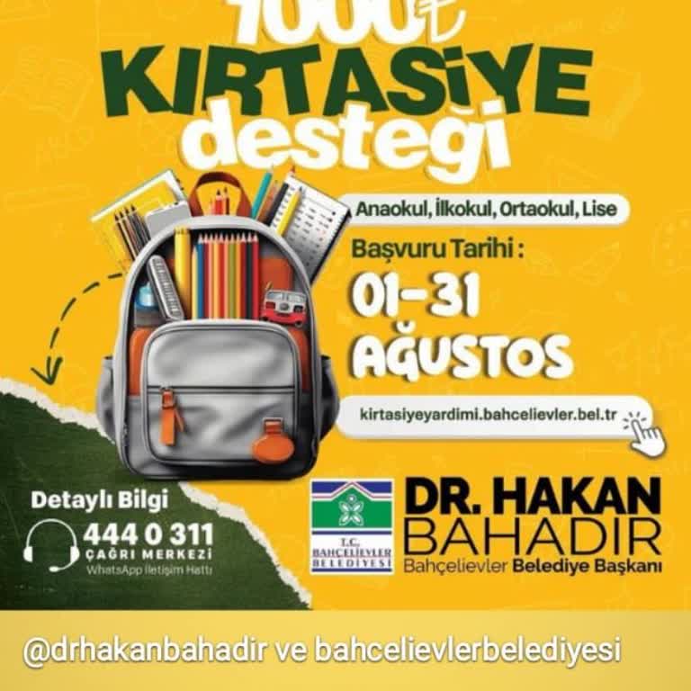 Bahçelievler Belediyesi Kırtasiye Yardımı Benimde 2 Çocuğum Var