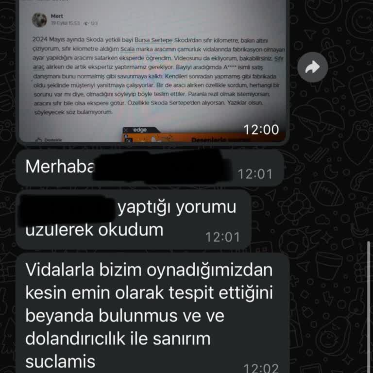 Sertepe Otomotiv Skoda Yetkili Bayisinden Gelen Tehdit Mesajları
