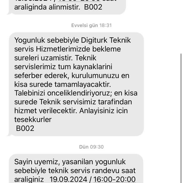 Digiturk Kurulum İçin Randevu Verip Gelmiyor