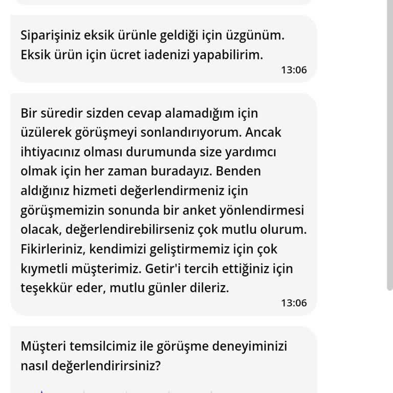 Getir Eksik Sipariş Ve Yetersiz Müşteri Hizmetleri