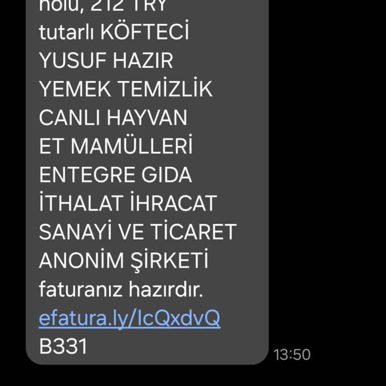 eLogo Köfteci Yusufdan İsmime Gelen Gelen Fatura Mesajı
