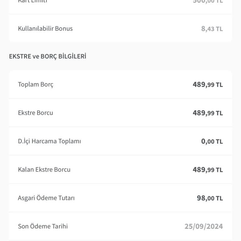 Şekerbank 500 TL Limiti Olan Kredi Kartından 482 TL Kart Aidatı