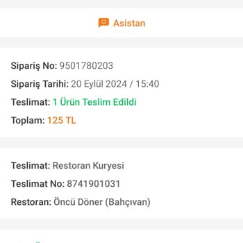 Öncü Döner Teslim Edilmeyen Sipariş
