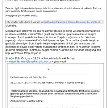 Media Markt Ayıplı Ürün Satımı Ve İlgilenilmemesi