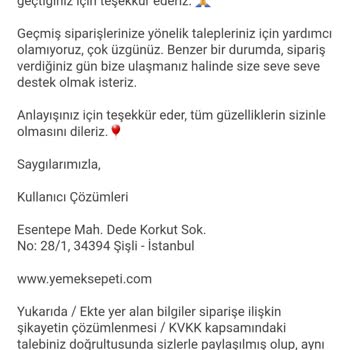 Yemeksepeti Eksik Sipariş Ve İletişim Problemi