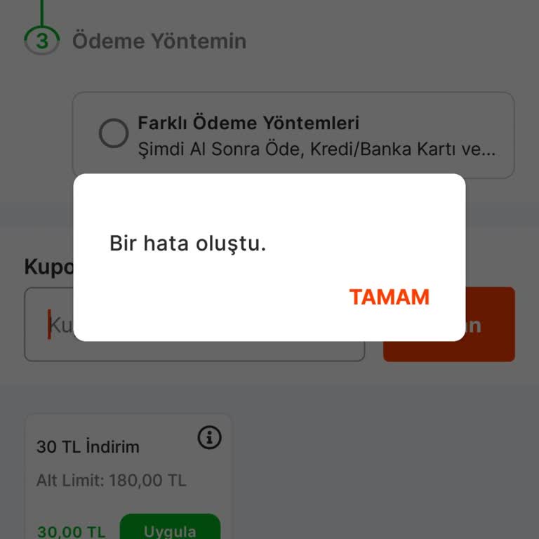 Gnç Uygulamasında Migros Yemek Kodu Sorunu