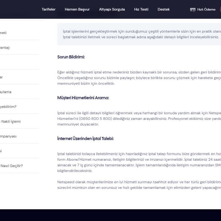 Netspeed Abonelik İptal Etme