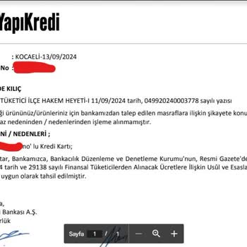 YKB K Kart Aidatı Tüketici Hakem Heyeti İade Kararı Olmasına Rağmen