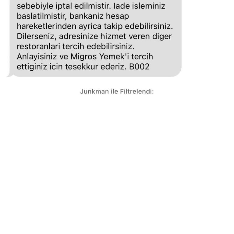 Migros Yemek Kafaya Göre İptal Edilen Yemek Siparişi